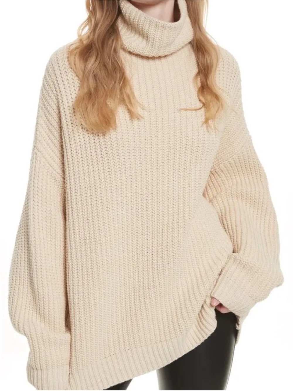Free People Women’s Swim Too Deep Pullover Oversized Sweater Cream
